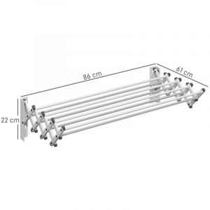 &Eacute;tendoir mural r&eacute;tractable avec 8 cordes &agrave; linge en aluminium. Gain de place, utilisable &agrave; l'int&eacute;rieur comme &agrave; l'ext&eacute;rieur. Dimensions : 86 x 61 x 22