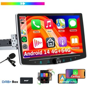Essgoo - Autoradio Bluetooth 1DIN Android 14, unit&eacute; centrale rotative de 10,1 pouces, gps, radio CarPlay - 4+64G dab+