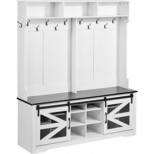 VEVOR Porte-Manteau en Bois, Meuble d&rsquo;Entree avec Banc et Rangement pour Chaussures, Support Manteau sur Pied, Vestiaire avec Etageres Reglables, 12