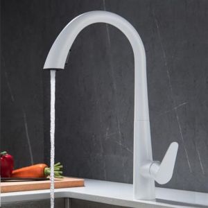 Robinet de cuisine avec douchette extractible Robinet monocommande orientable &agrave; 360&deg; chaud et froid disponible en acier inoxydable blanc