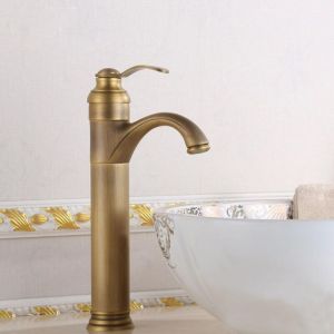G3/8 Robinet de salle de bain de luxe en laiton antique, montage sur comptoir, eau chaude et froide, mitigeur d'&eacute;vier, robinet m&eacute;langeur en bronze,