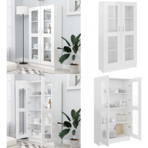 Armoire vitrine Blanc brillant 82,5x30,5x150 cm Bois ingénierie - Bibliothèque Blanche - Meuble Rangement - Étagère Vitrines - Armoire Ouverte
