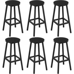 Lot de 6 Tabourets de Bar Klihome Siège Rond en Bois d'Ingénierie - Structure Métallique - Tabouret Fixe Haut - Chaise Haute Cuisine - Repose-Pieds