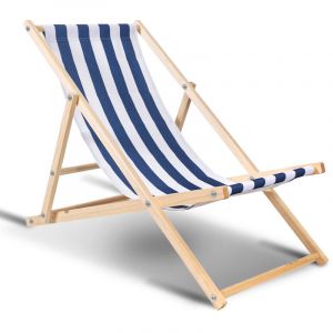 Randaco Chilienne de jardin Chaise longue pliante Confortable Balcon Bois Chaise longue 120 kg Bleu