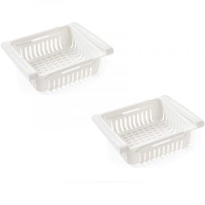 (Lot de 2, blanc) Organiseur de tiroir de r&eacute;frig&eacute;rateur, bo&icirc;te de rangement pour tiroir de r&eacute;frig&eacute;rateur, s&eacute;parateur de r&eacute;frig&eacute;rateur, organisateur