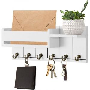 Boîte à clés en bois, Boîte à clés en bois avec 6 crochets, Boîte à clés moderne, Boîte à clés murale pour salon, cuisine, bureau, couloir, chambre,