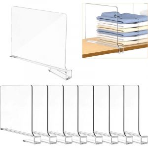 Lot de 8 S&eacute;parateurs d'&eacute;tag&egrave;re en Acrylique Transparent, Organisateur Armoire Vetement, organiseurs de v&ecirc;tements r&eacute;glables, Separateur Etagere