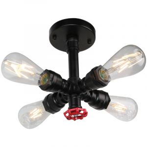 Plafonnier Vintage Industrielle Lampe de Plafond Tub Tuyau en M&eacute;tal Lampe suspension pour Salon Chambre Cuisine Bar Noir