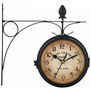 Fei Yu - Horloge Murale Double Face Rétro Stand Horloge Paddington Station Horloge Murale Vintage Antique-Look Bracket Horloge Suspendue De