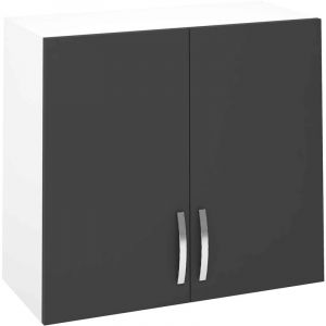 Meuble haut de cuisine avec 2 portes coloris gris - Hauteur 70 x Longueur 80 x profondeur 33 cm