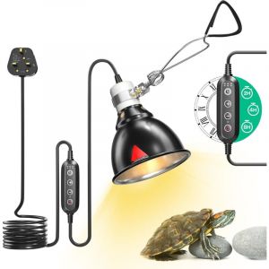 Lampe &agrave; chaleur de reptile, Lumi&egrave;re &agrave; d&ocirc;me de reptile avec minuteur, Lampe &agrave; chaleur de tortue avec pince, Lampe &agrave; capot de terrarium pour reptile,