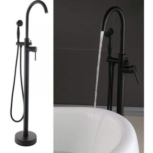 noir Mitigeur sur pied Robinet de bain Douchette &agrave; main, Laiton chrom&eacute;, Robinet de baignoire, Peut &ecirc;tre utilis&eacute; pour les salles de douche des