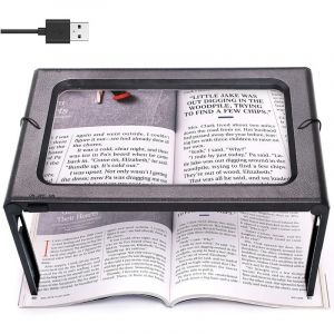 Lucky-88 - Pleine Page Loupe de Lecture Loupe sur Pied Rectangulaire Mains Libres avec 6 led Lampe Lentille de Grossissement 3X pour Lire pour