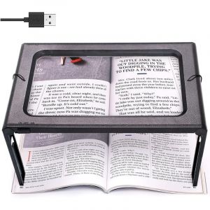 Vuszr - Pleine Page Loupe de Lecture Loupe sur Pied Rectangulaire Mains Libres avec 6 led Lampe Lentille de Grossissement 3X pour Lire pour Livres,