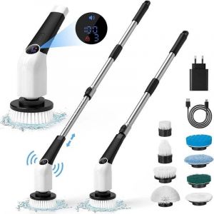 Brosse Electrique Nettoyage Rotative, Messages Vocaux Brosse Perceuse Nettoyage sans Fil avec 8 T&ecirc;Tes De Brosse, Electric Spin Scrubber avec Poign&eacute;E