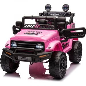 Voiture Électrique pour Enfant 12V, Véhicule Électrique Enfants avec Suspension à Ressort Télécommande, led, Bluetooth, 3 Vitesses Rose