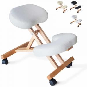 Chaise de bureau ergonomique siège assis-genoux en bois Balancewood - Blanc