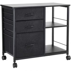 Mophorn Classeur m&eacute;tallique, classeur mobile avec 3 tiroirs en tissu et 2 &eacute;tag&egrave;res ouvertes, meuble de rangement vertical en bois &agrave; roulettes pour