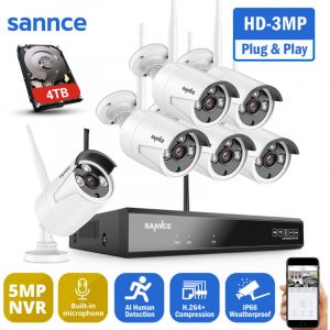 WiFi Kit de Vid&eacute;osurveillance 8 Canaux Cam&eacute;ra ip 3MP Wifi IP66 Enregistrement Audio &eacute;tanche Syst&egrave;me de Surveillance S&eacute;curit&eacute; Domicile Ext&eacute;rieur 6 &times;