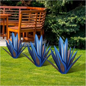 Sculpture Rustique de Tequila - Art décoration Statue Déco à la Maison, Figurines de Jardin, 9 feuilles, Plantes d'agave en Métal pour Cour
