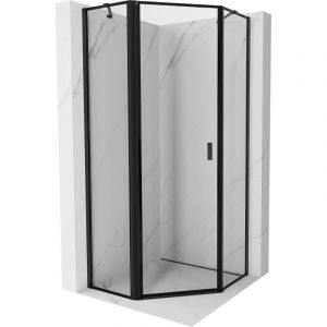 Mexen - Mist cabine de douche pentagonale pivotante gauche 90 x 90 cm, cadre noir, noir - 8A8-090-090-70-70-L
