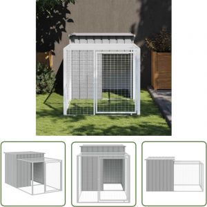 The Living Store - Poulailler avec cour gris clair 110x201x110 cm acier galvanis&eacute; - Poulailler - Cage &agrave; Poule - Abri Pour Poulet - Coop Pour Poules