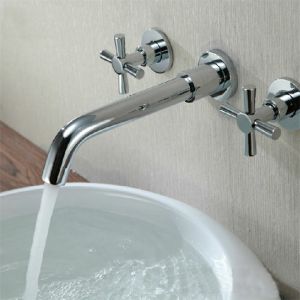 Ensoleille - Robinet Lavabo Mitigeur Laiton Chrome 2 Tuyau 3 Trous Monté Mural Salle de bain lavente