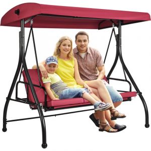 Mophorn - vevor Balancelle de terrasse 3 places, balancoire convertible avec auvent reglable porche exterieur, coussin epais amovible, cadre acier