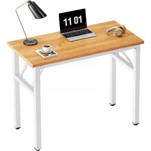 Soges Petite Table Pliante、Bureau d'angle pour Bureau à Domicile ,80x40x76cm,Teck et Blanc