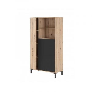 Vitrine de séjour 77x141x33 cm avec 2 portes chêne noueux et gris anthracite – Florence