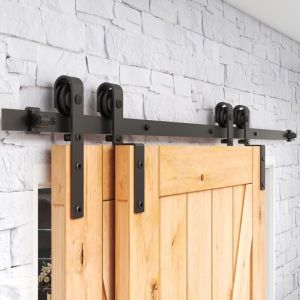 TSMST Rail de porte coulissante avec amortisseur, fixation sur c&ocirc;t&eacute; de porte, Double Porte en syst&egrave;me Bypass 414CM,Portes non incluses