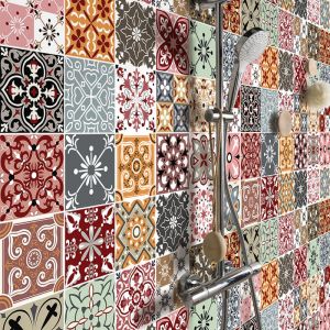 Sticker Mural Carrelage adhésif Cuisine Salle de Bain - 30 stickers carreaux de ciment farrah - 30stickers15x15cm