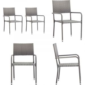 Vidaxl - Chaise à dîner de jardin empilable lot de 2 gris résine tressée - Chaises De Jardin - Chaises De Repas - Mobilier De Jardin - Résine Tressée