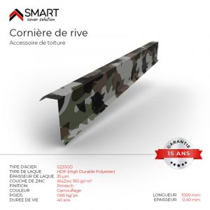 Cornière de rive - bac acier - tôle de couverture - Toiture - H12 Coloris Camouflage Printech L=1m