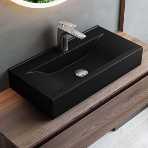 Lave main évier vasque 61,5x31,5x10,5cm en céramique rectangulaire avec perçage pour robinet lavabo sans trop-plein à poser/suspendu BR118G - Mai&mai