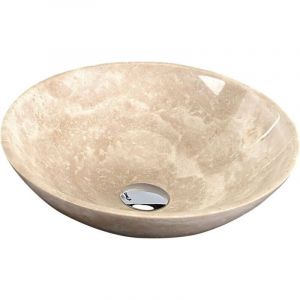 Sapho - Blok - Vasque en pierre de 40 cm de diamètre, travertin beige poli 2401-01