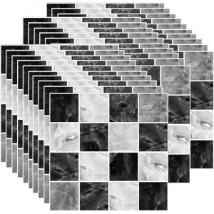 Ccykxa - Noir et Blanc) 30 Pièces 10x10cm Mosaïque Stickers Carrelage, Imperméables Crédence Cuisine Autocollant Carreau, Auto-Adhésif Autocollant
