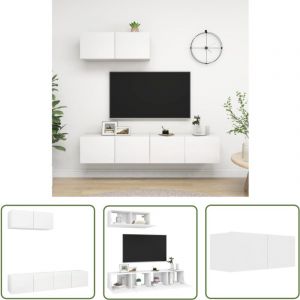 The Living Store Meubles TV 3 pcs Blanc Bois d'ing&eacute;nierie - Meuble Tv Suspendu - Meuble Tv Blanc - Armoire Hifi - &Eacute;tag&egrave;re Murale - Rangement Mural