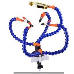 Porte-outils &agrave; main multifonctionnel pour travaux de troisi&egrave;me main, &eacute;lectronique et soudure (pince de 5 cm, mains souples et flexibles avec loupe 3x)