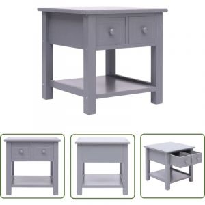 The Living Store - Table d'appoint Gris 40x40x40 cm Bois de Paulownia - Table D'appoint - Meuble D'int&eacute;rieur - Table Basse - Table Ronde - D&eacute;coration