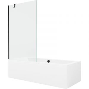 Mexen - Baignoire rectangulaire Cube 180 x 80 cm avec tablier et paroi 1 volet 100 cm, transparent, noir - 550518080X9510000070