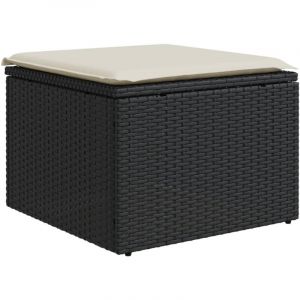 Tabouret de jardin， Pouf de jardin，Repose-pied avec coussin noir 55x55x37 cm r&eacute;sine tress&eacute;e CFW68410