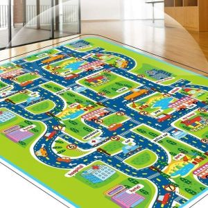 Hofuton Tapis de Jeu Rectangle Géant Circuit Voiture de Course Cadeau pour Bébé Enfant Tapis Pique-nique