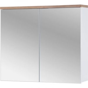 Armoire miroir 2 portes 80 cm blanche avec panneau lamin&eacute; et miroir pour salle de bain moderne