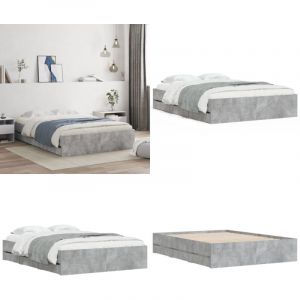 Cadre de lit avec tiroirs sans matelas gris béton 120x200 cm - Cadre De Lit - Lit Double - Tiroir Lit - Lit Design - Lit Moderne - Home & Living