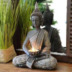 Bouddha Statuette Chinois 31cm avec Chandelier décoration Zen pour intérieur Feng Shui