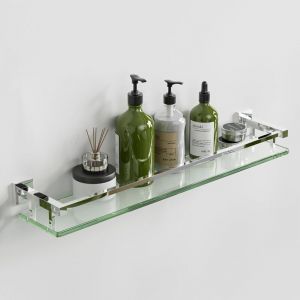 &Eacute;tag&egrave;res de Salle de Bain &Eacute;tag&egrave;re de Douche en Verre &Eacute;tag&egrave;re Murale Rangement Douche avec Tablette, Verre Tremp&eacute; Rectangulaire, Finition Chrome Poli,