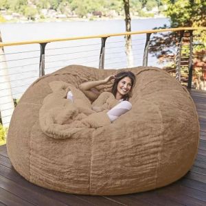 Housse pouf g&eacute;ant salon sans garniture, party loisirs grand rond doux fluffy faux coussin lit adulte