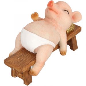 Statue de cochon mignonne et rustique, aspect r&eacute;aliste, allong&eacute;e sur un banc, r&eacute;sine Durable, d&eacute;tails riches, Figurine de cochon pour jardin, Patio,