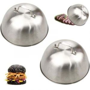 Lot de 2 Cloche Plancha, Cloche Cuisson Burger avec Poign&eacute;e, Cloches &agrave; Hamburger en Acier Inoxydable, pour Cheeseburgers, Barbecue, Steak, Bacon